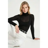 Happiness İstanbul Slim Fit Coltrui Lange Mouw Transparante Blouse