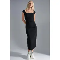 Busem Rechthoekige Halslijn Midi jurk met Splitdetails