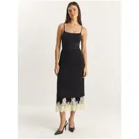 Bianco Hoge Taille Midi Rok met Kantonderzijde