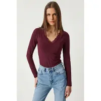 Happiness İstanbul Kant V-hals Lange Mouwen Blouse