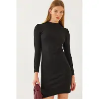 Bianco Geribbelde Jersey Mini-jurk met Ronde Hals