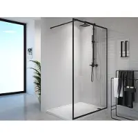 Vente-unique Inloopdouchescherm - 140 x 200 cm - Mat zwart - Gehard glas - AMBERI