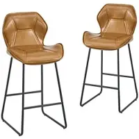 MODFU - Barkrukken Set Van 2 - Met Rugleuning En Voetsteun - Modern - Voor Keuken En Bar - Imitatieleer En Metaal - Bruin