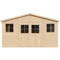 Timbela Holz tuinhuizen met geïmpregneerde vloer - Opbergruimte met ramen - H246 x 418 x 522 cm / 20 m² Natuurlijk houten tuinhuizen met overlapplanken - M333+333G