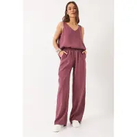 Bianco V-hals Katoenen Blouse-Broek Tweedelig Set
