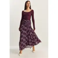 Bianco Hoge Taille Etnische Print Midi Rok