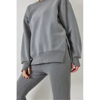 Bianco Textured Knit Capri Actieve Set met Ronde Hals
