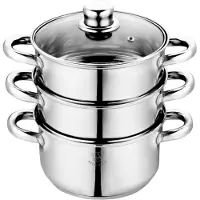 ROYAL SWISS Stoompan 22 cm – 3-delige RVS Stoomset – Stoomkoker met Glazen Deksel – Geschikt voor Inductie, Gas & Elektrisch – Gezond Koken met Stoom – Vaatwasserbestendig