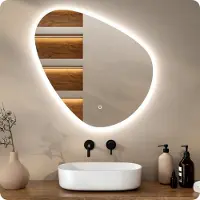 Mirlux Badkamerspiegel met LED Verlichting & Verwarming – Wandspiegel Asymmetrisch – Anti Condens Douchespiegel - 80CM