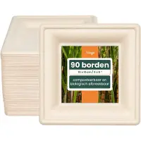 Haago – 90 Vierkante Bagasse Dessertborden, 15cm – Stevig, Stijf & Lekvrij – Biologisch Afbreekbaar & Thuis Composteerbaar