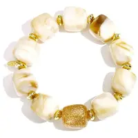Yehwang Big Beaded Colourfull Armband | Acryl & RVS | Beige | Kralenarmband | Beste Cadeau Voor Haar