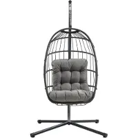 Monster Hangstoel met standaard - rotan - zwart - binnen, buiten en tuin - incl. kussen