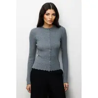 MixRay Geribbelde Gebreide Knopen Cardigan