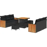 vidaXL Tuinset, 9 stuks, 8 zitplaatsen, zwart