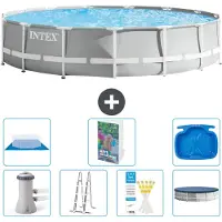 vidaXL Rond Prism Frame Zwembad - 457 x 107 cm - Grijs - Inclusief Pomp - Ladder - Grondzeil - Afdekzeil Voetenbad - 8-delig