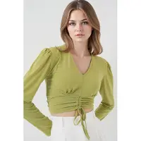 Big Dart Gestreepte V-Hals Crop Top met Rimpeldetails