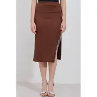 Big Dart Gestructureerde Midi Rok met Kettendetail