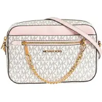 Michael Kors Dames Jet Set Item Grote Oost-West Signature Leren Ritssluiting Ketting Schoudertas (Vanilla PVC/Powder Blush)