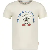Sturdy T-shirt Run the Day ecru Jongens Katoen Ronde hals Printopdruk - maat 116
