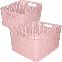 Forte Plastics Set van 6x stuks opbergboxen/opbergmandjes rotan oud roze kunststof met inhoud 18 en 28 liter