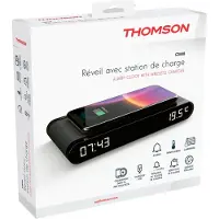 Thomson Alarm clock charging station - - Black - 15W induction. Temperature. USB-C port. 230V power supply