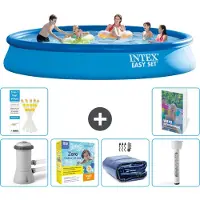 OEM Rond Opblaasbaar Easy Set Zwembad - 457 x 84 cm - Blauw - Inclusief Pomp Onderhoudspakket - Solarzeil - Thermometer - 7-delig