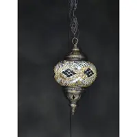 Halay Hanglamp Mozaïek Oosterse Turkse Marokkaanse Lamp Hoogte 53 cm Handgemaakt Authentiek Geel & Bruin