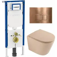 Geberit QeramiQ Dely Toiletset - 36.3x51.7cm - diepspoel - rimless - UP720 inbouwreservoir - softclose toilet zitting - koperen bedieningsplaat - rechthoekige knoppen - mat beige