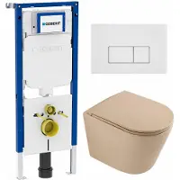 Geberit QeramiQ Dely Toiletset - 36.3x51.7cm - diepspoel - rimless - UP720 inbouwreservoir - softclose toilet zitting - glans witte bedieningsplaat - rechthoekige knoppen - mat beige