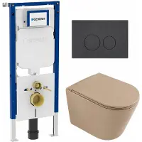 Geberit QeramiQ Dely Toiletset - 36.3x51.7cm - diepspoel - rimless - UP720 inbouwreservoir - softclose toilet zitting - bedieningsplaat mat antraciet - ronde knoppen - mat beige