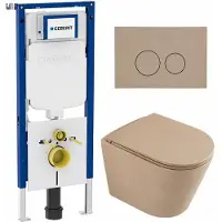 Geberit QeramiQ Dely Toiletset - 36.3x51.7cm - diepspoel - rimless - UP720 inbouwreservoir - softclose toilet zitting - bedieningsplaat taupe - ronde knoppen - mat beige