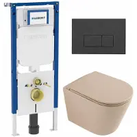Geberit QeramiQ Dely Toiletset - 36.3x51.7cm - diepspoel - rimless - UP720 inbouwreservoir - softclose toilet zitting - bedieningsplaat antraciet mat - rechthoekige knoppen - mat beige