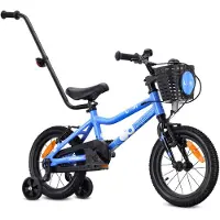 Sun baby Kinderfiets 14 Inch LOOFI, Fiets voor Jongen 3-5 Jaar, 6.6 kg, aluminium frame, met zijwieltjes, mandje, bel, stickers - Blauw