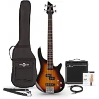 Gear4Music Chicago Short Scale Basgitaar Sunburst + 15 W Versterkerpakket