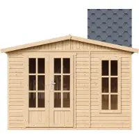 Timbela Tuinhuis hout, 6 m² - Afmetingen: 232 x 332 x 222 cm - Groot, multifunctioneel tuinhuis - Hout, tuinhuis, tuinstudio – Grijs, bitumineuze dakpannen - M334FB+H334FBGREY