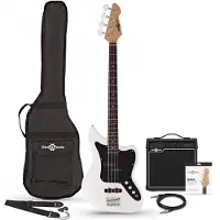 Gear4Music Seattle Bass Guitar + 15W Amp Pack White