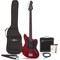 Gear4Music Seattle Bass Guitar + 15W Amp Pack Red Wine