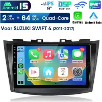 Hexinex 9" autoradio Geschikt voor SUZUKI Swift 4 (2011-2017) - Draadloos CarPlay, Android Auto, Android 15, multimediaspeler, GPS NAVI, 2GB+64GB