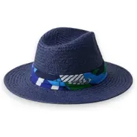 Ralph Lauren Dames Fedora van stro met marineblauwe paisley rand (OSFA), Casual, Papier 454P09810002