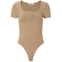 Gimme Seamless Basic T-shirt Body – Nauwsluitende Jumpsuit-Top – De Perfecte Basis voor elke Outfit - Licht Bruin - Maat XS