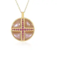 Cavill - Luxe Halsketting 925 Sterling Zilver - Perzik Maansteen Fancy Cabochon 16.2 ct & Rhodoliet Rond 0.67 ct - Elegant Dames Sieraad
