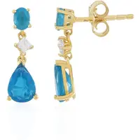 Cavill - Vergulde 925 Sterling Zilver Oorbellen - Neon Blauwe Apatiet 1,50 ct & Zirkonen 0,15 ct - Drupel & Ovaal Geslepen - Elegant & Stralend Design