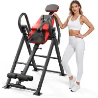 Vevor omgekeerde trainingsbank tot 126 kg, zware trainingsbank met dubbele rolvergrendeling, rugtrainer voor het ontlasten van de wervelkolom, nek, rug en knieën, rugstrekbank, rood/zwart