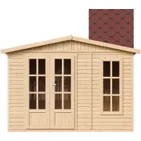 Timbela M334FB+H334FBRED - Tuinkantoor - 6,03 m² - 222x332xH232 cm - met vloer en rode dakshingles