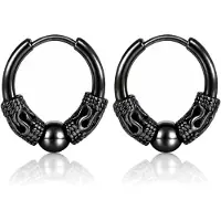 Mendes Heren oorringen staal zwart met details en balletje - 20mm