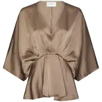Neo Noir Dames Blouses Rivina Heavy Sateen Blouse - Taupe - Maat S