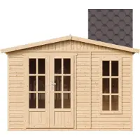 Timbela M334FB+H334FBBROWN - Tuinkantoor - 6,03 m² - 222x332xH232 cm - met vloer en bruine dakshingles