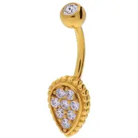 Lucardi - Dames Stalen goldplated navelpiercing met zirkonia - Piercing - Staal - Goudkleurig