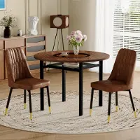 MODFU - Eettafelset - Ronde Tafel Met Glasplaat En Glasplank - Minimalistisch - Voor Eetkamer Of Open Keuken - MDF En Metaal - Bruin Zwart - 100 Cm