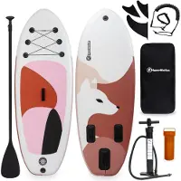 HyperMotion Opblaasbaar SUP-board voor kinderen, dikte 15 cm, paddleboard, stand-up paddleboardset, verstelbare peddel, pomp, lanyard, waterdichte rugzak, belastbaar tot 130 kg, roze